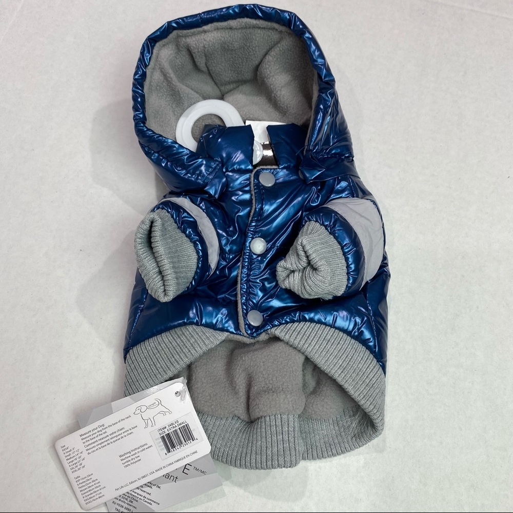 Pet Life metallic blue 3M technology hooded coat